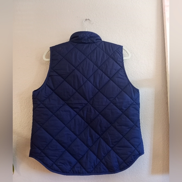J. Crew Classic Navy Preppy Puffer Casual Vest Gold Zipper Buttons Plaid Lined M - Picture 6 of 7